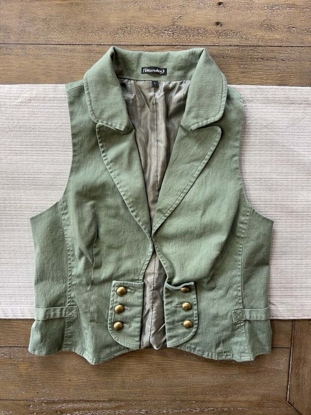Mandee Collared Vest Size L Olive Green Cotton Blend